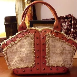 BCBGirls Straw Leather Bag